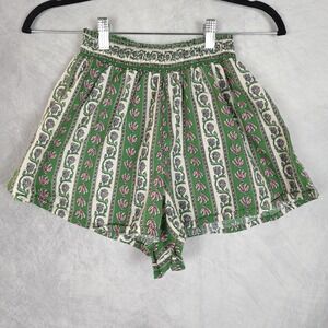 Tuckernuck Shorts Womens Small Green Floral Cotton Paperbag Boho Ruffle Waist